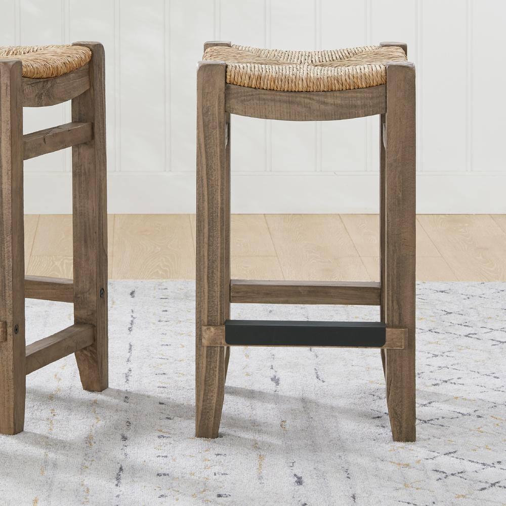 Alaterre Furniture Newport 26"H Wood Counter Height Stool with Rush Seat, Brown