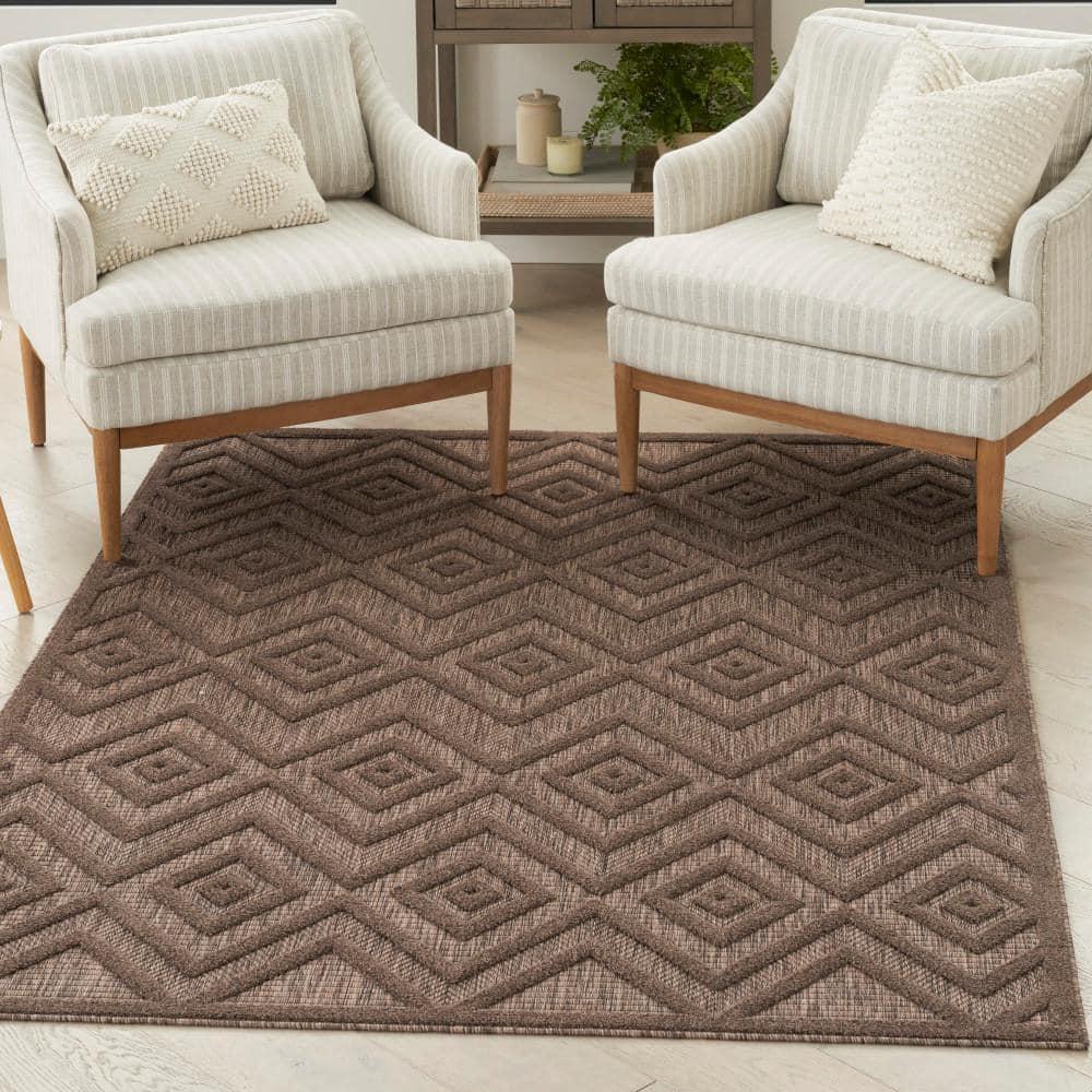 Nourison Versatile Diamond Geometric Flatweave Indoor Outdoor Area Rug Brown 5' x 7'