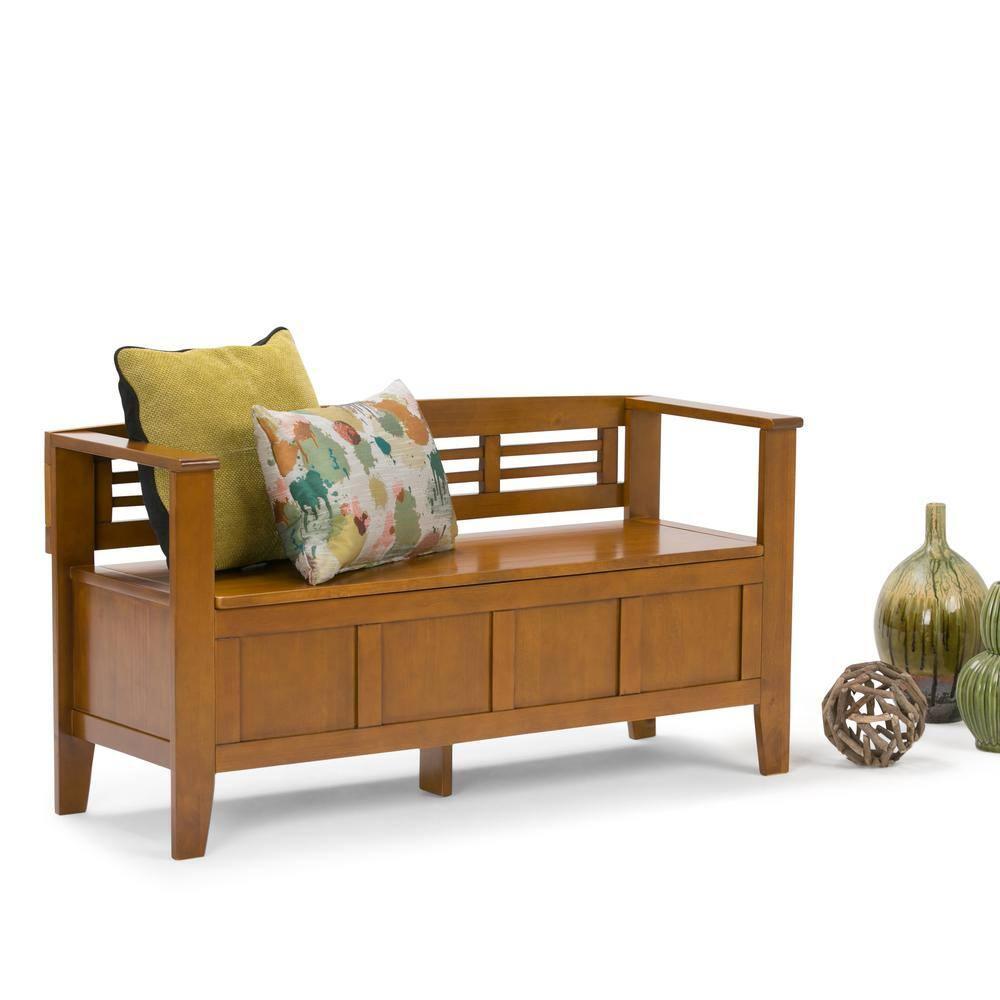 Simpli Home Adams Solid Wood Entryway Lift Top Storage Bench