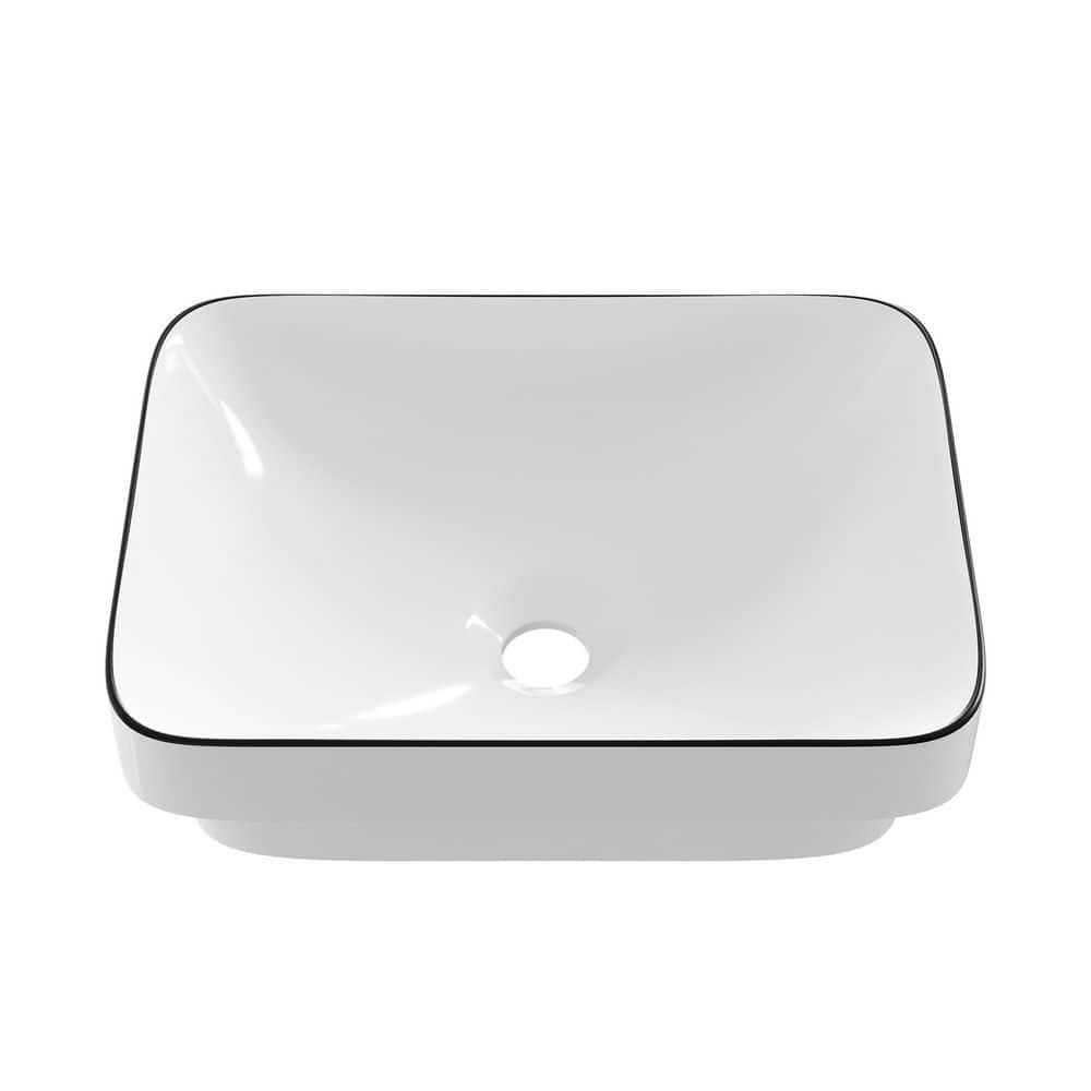 Ally 16 in. Rectangular Bathroom Ceramic Semi-Recessed Vessel Sink White Art Basin