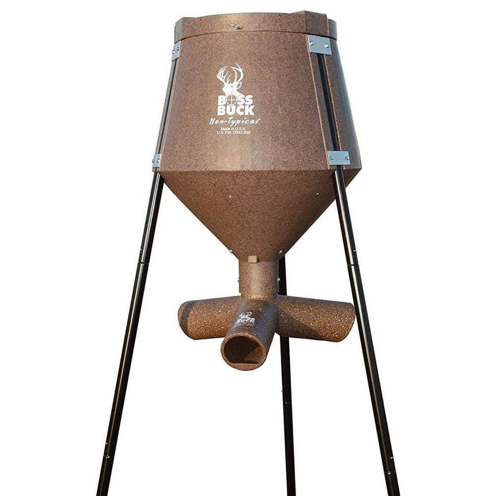 Boss Buck 200 Pound Capacity Gravity Fed Tripod, Corn and Protein Pellet Feeder with 3 Way Adjustable Flow Control for Wildlife, Game, & Deer (2 Pack)
