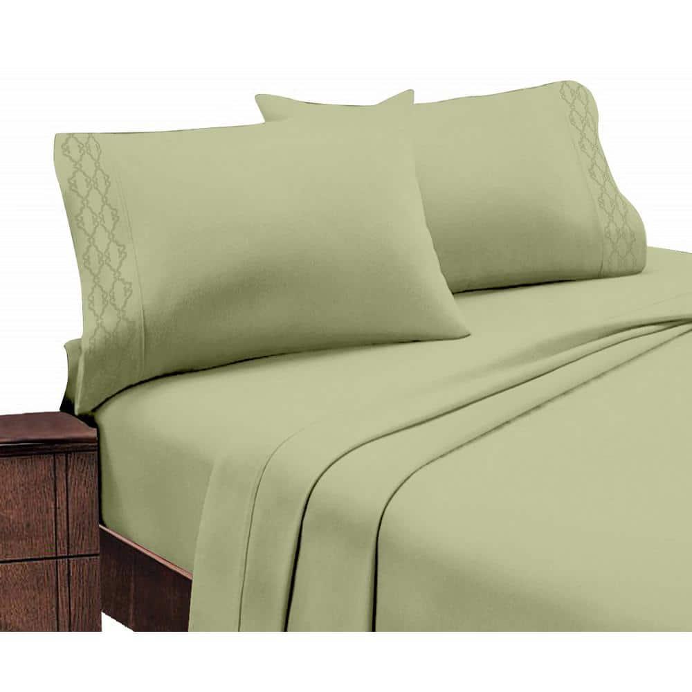 Branch 1800 Series Egyptian Comfort Embroidered 4 Piece Sheet Set (Queen, Sage)