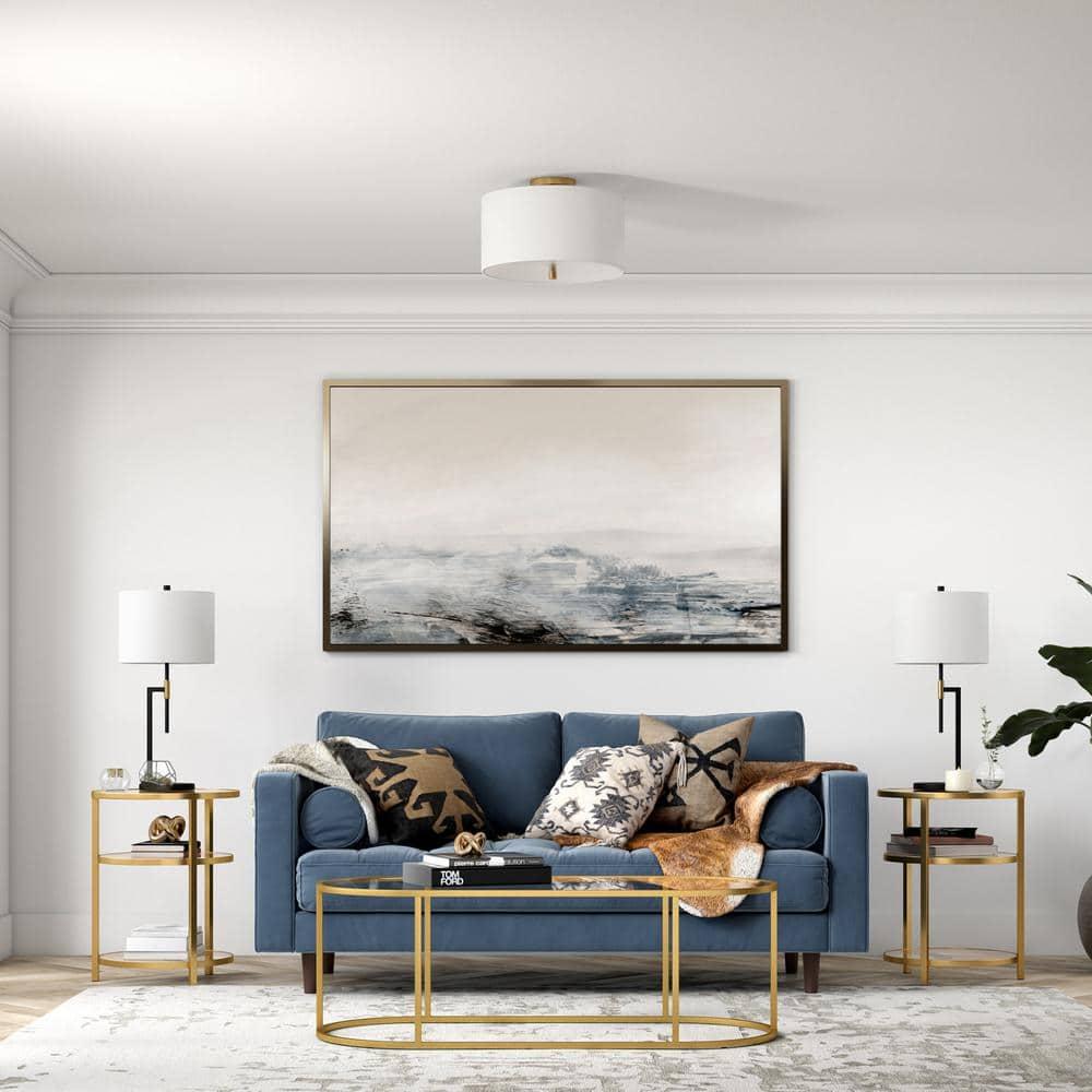 Evelyn&Zoe Ellis 16" Flush Mount with Fabric Shade in Brass/White