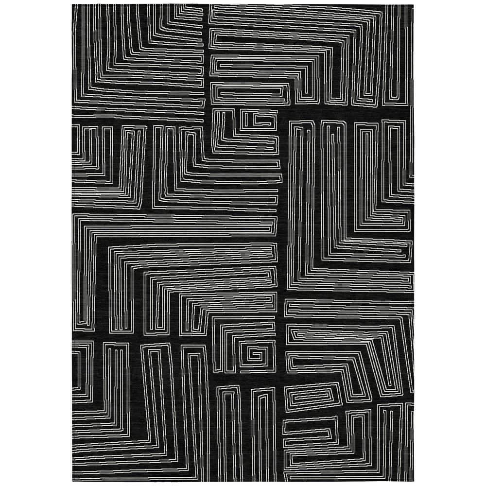 Machine Washable Indoor/Outdoor Chayden ACN1045 Black Rug