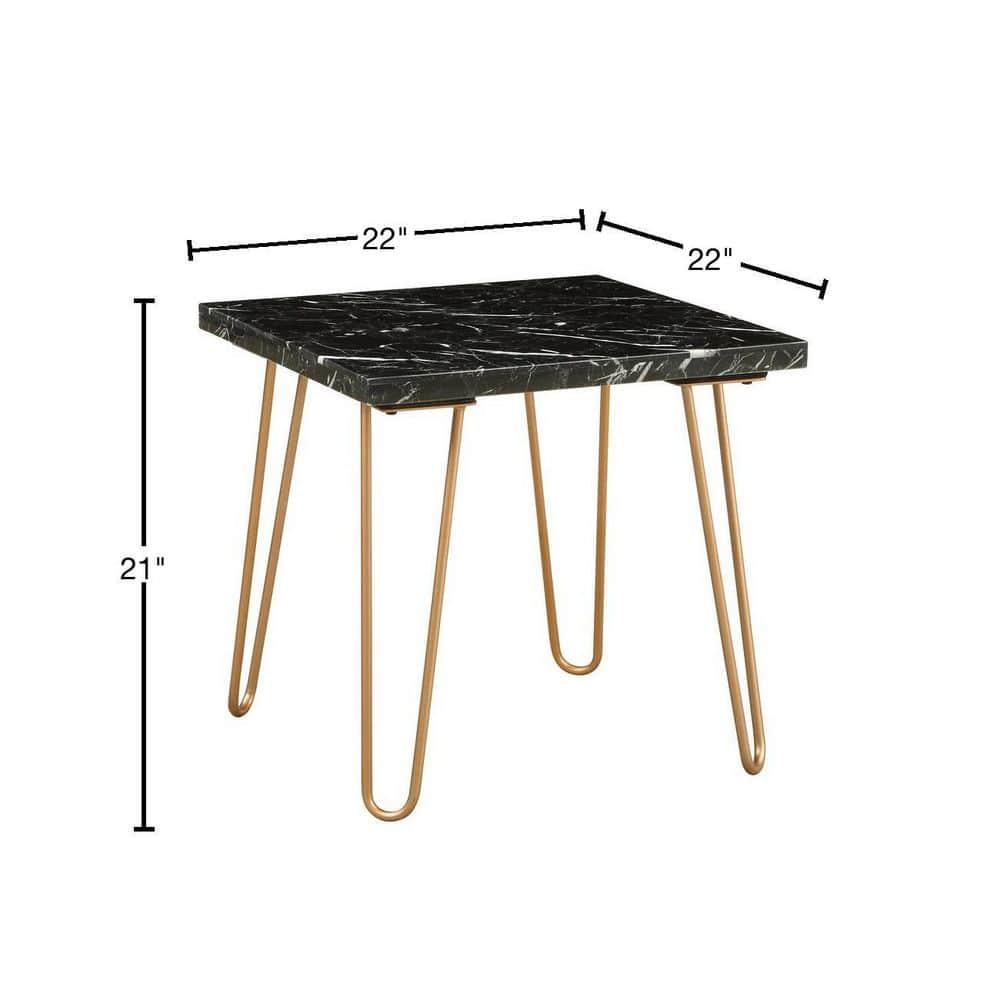 ACME Telestis 22" Square Marble Top End Table in Black and Gold