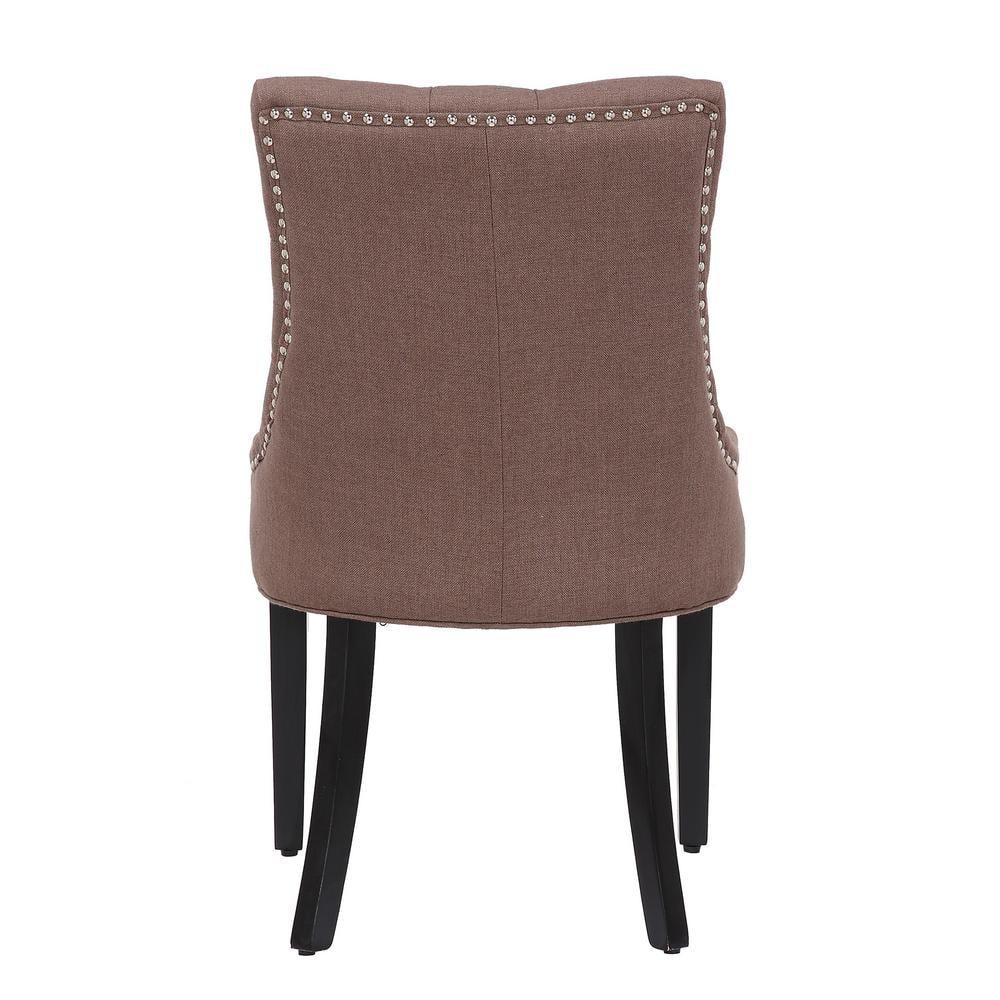 Polytrends Grandview Tufted Upholstered Linen Fabric Dining Chair Dining Chairs Brown Rubberwood,Acacia Tufted,Nailheads Farmhouse,Modern &