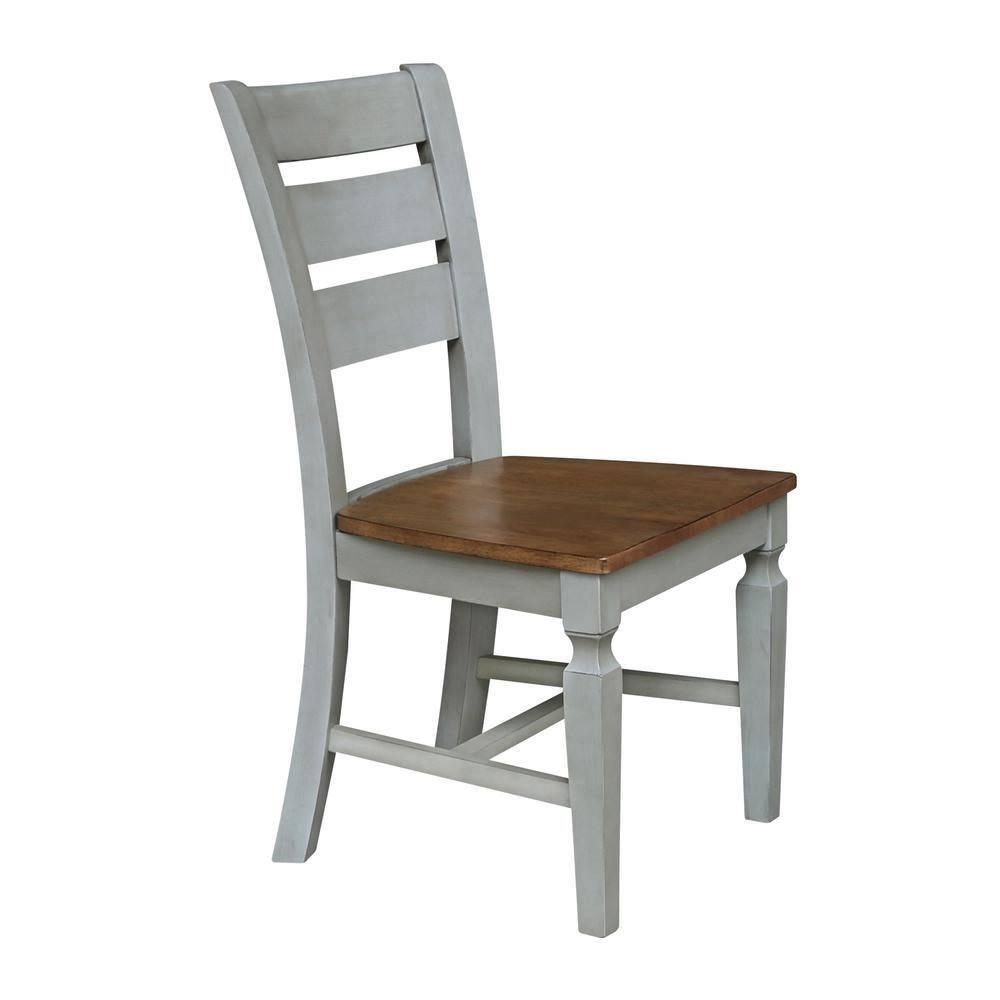 Vista Solid Wood Ladderback Chairs in Distressed Hickory/Stone - Set of 2