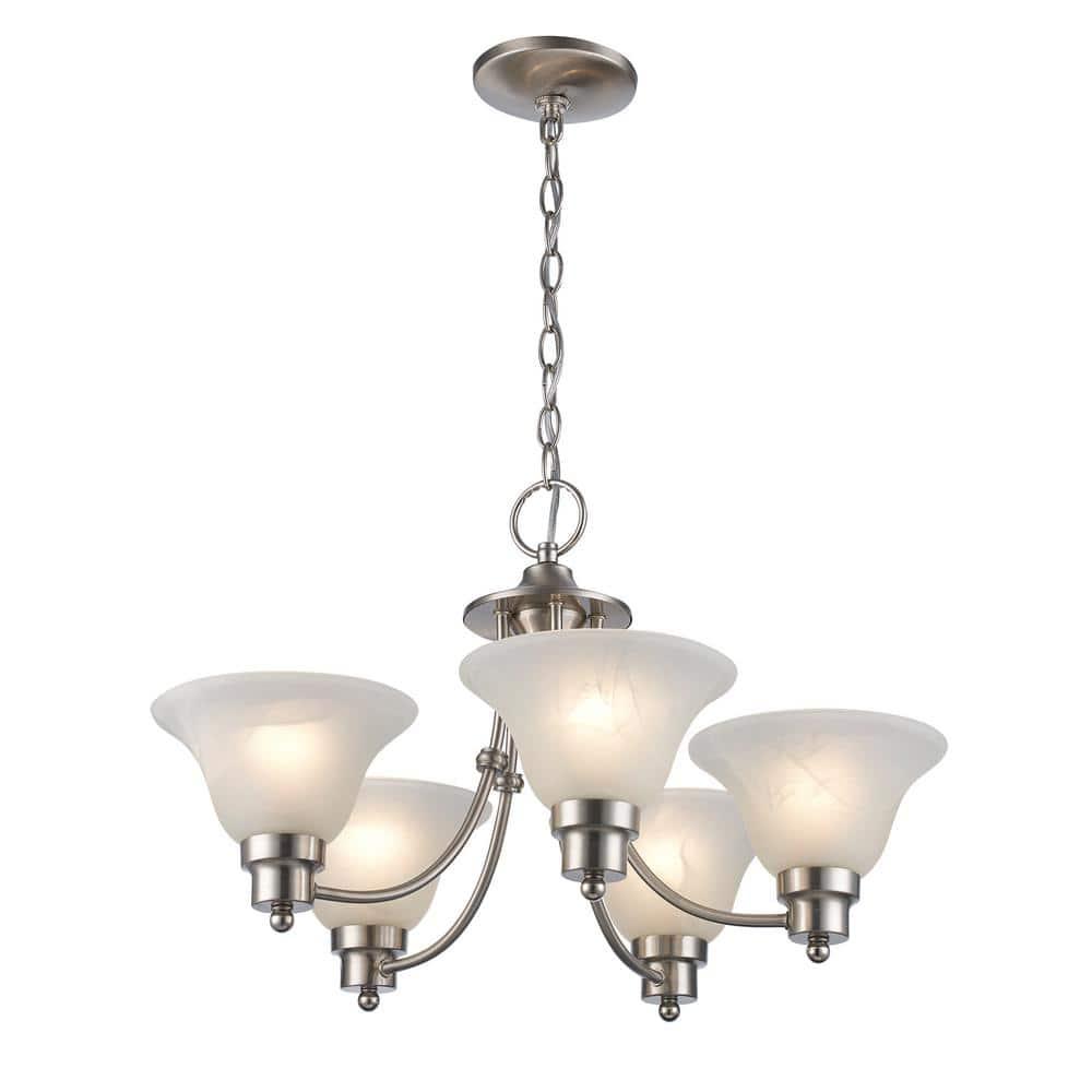 Perkins 5-Light Brushed Nickel Chandelier Light Fixture with Marbleized Glass Shades