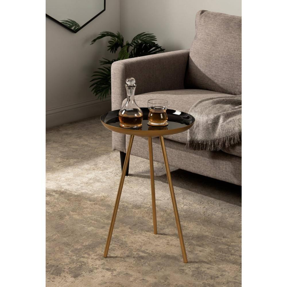 Kate and Laurel Laranya Round Metal Side Table, 15x15x22.5, Black and Gold