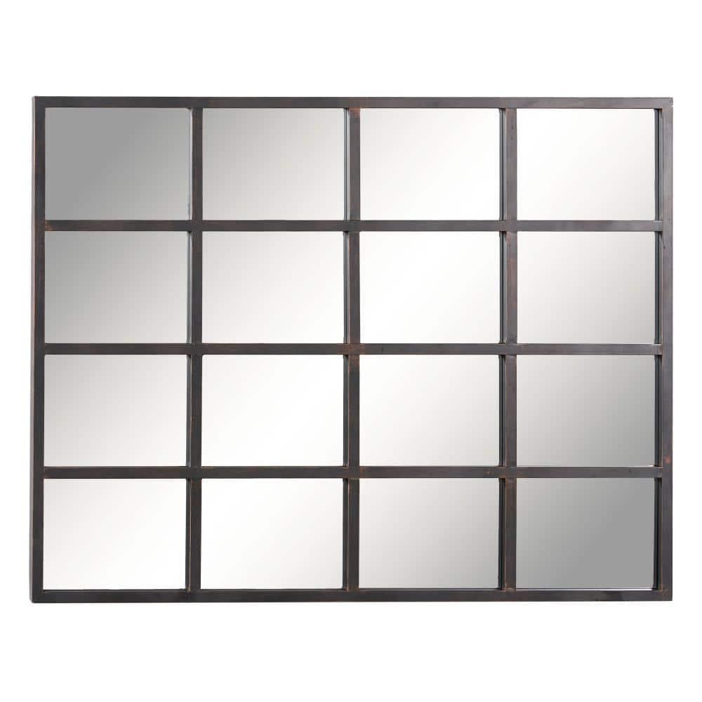 Glass Window Pane Inspired Wall Mirror Black - Olivia & May: Industrial Style, 45x35.38", Iron Frame