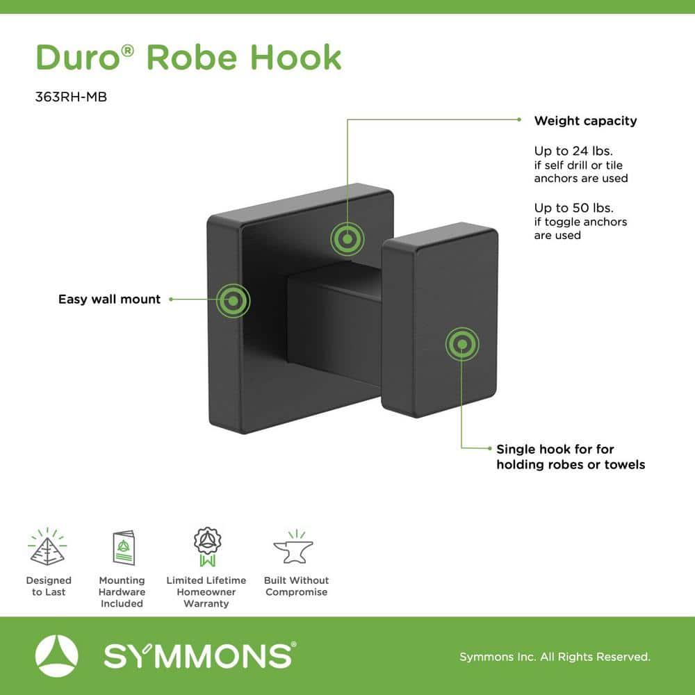 Duro Wall Mounted Robe Hook with Installation Hardware