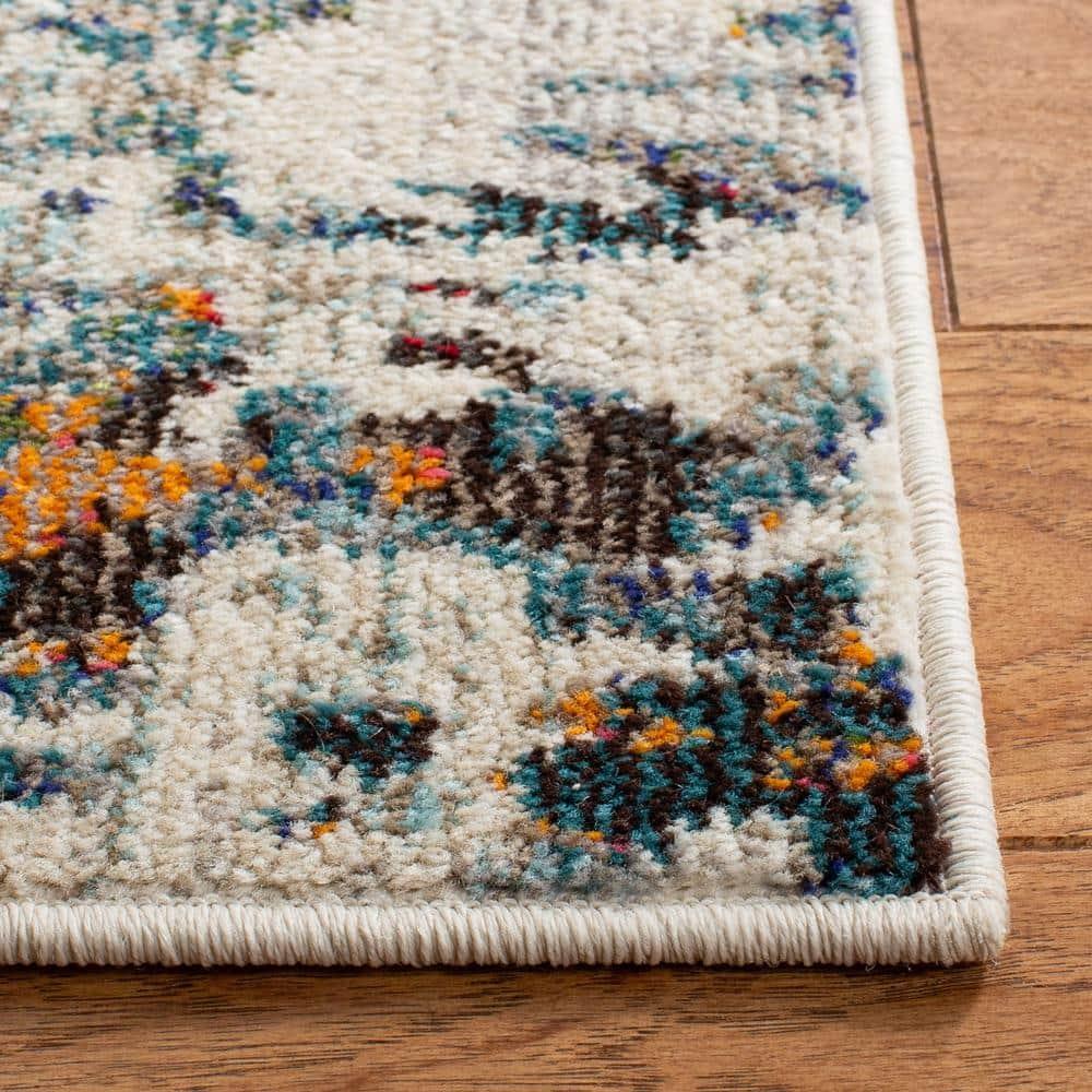 SAFAVIEH Madison Flowers Vintage Abstract Area Rug, Grey/Blue, 9' x 12'