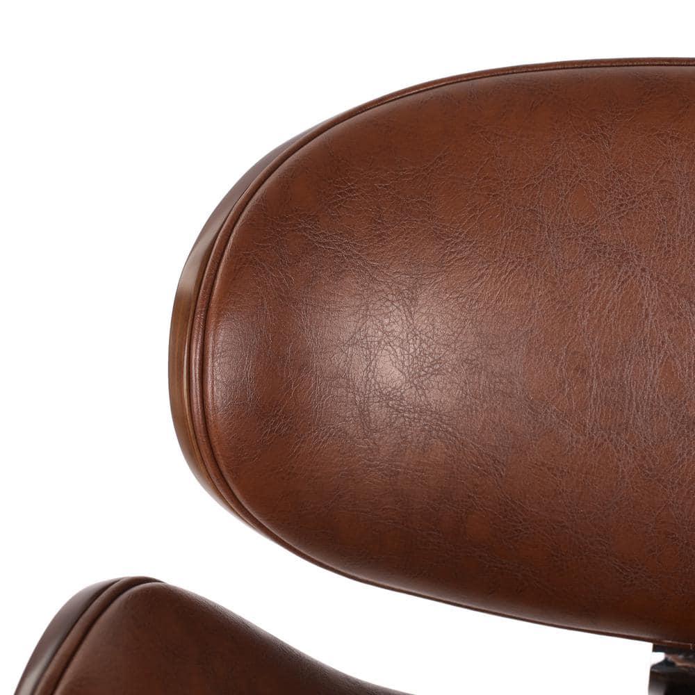 Noble House Cordele Indoor Upholstered Swivel Barstool, Cognac Brown and Walnut