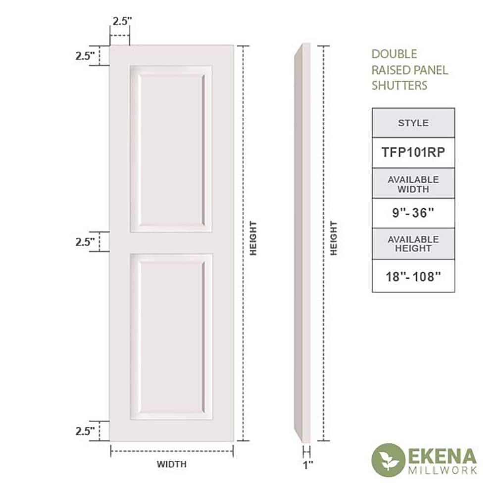 True Fit PVC Two Equal Raised Panel Shutters