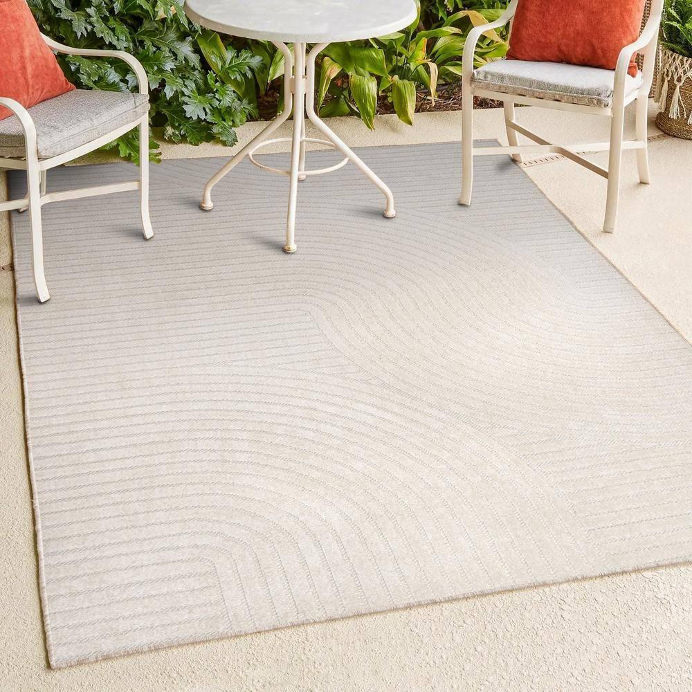 JONATHAN Y Hallie High-Low Minimalist Curve Geometric Ivory/Cream 4 ft. x 6 ft. Indoor/Outdoor Area Rug