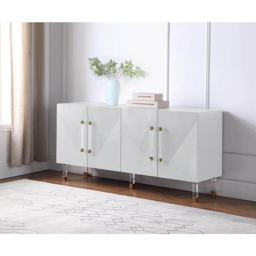 Best Master Furniture Fenella Modern Wood Sideboard in White/Gold Accents