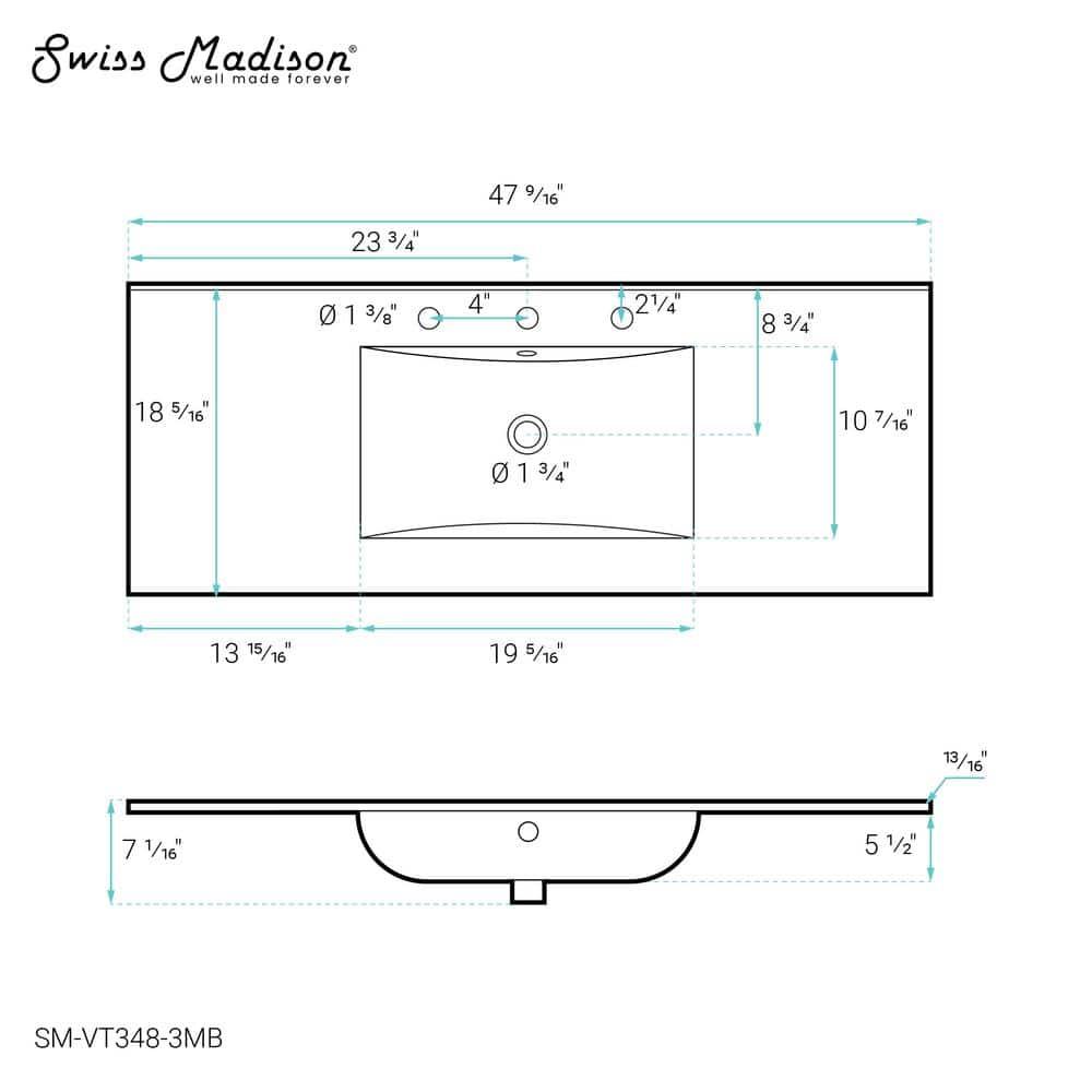 Swiss Madison 47.56" Single Bathroom Vanity Top with Sink