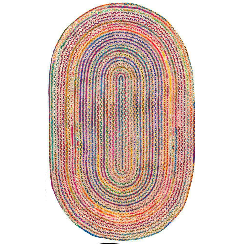 Nuloom Aleen Striped Oval 7x9 Jute Indoor Area Rug for Dining Room Rug Neutral Rug Living Room Rug Kitchen, Multicolor
