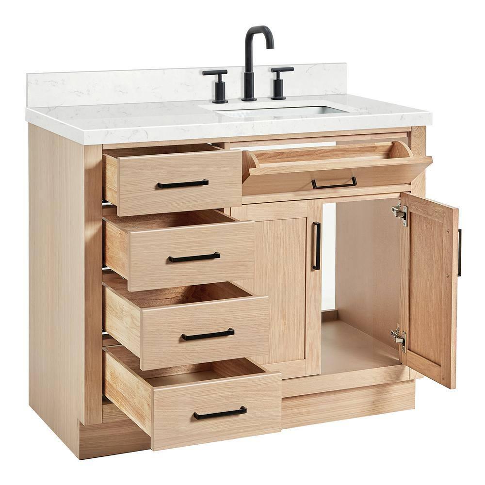 Wildon Home® Tidworth 42'' Solid Wood Single Bathroom Vanity with 1.5'' Carrara Quartz Top, Right Offset Rectangular Sink