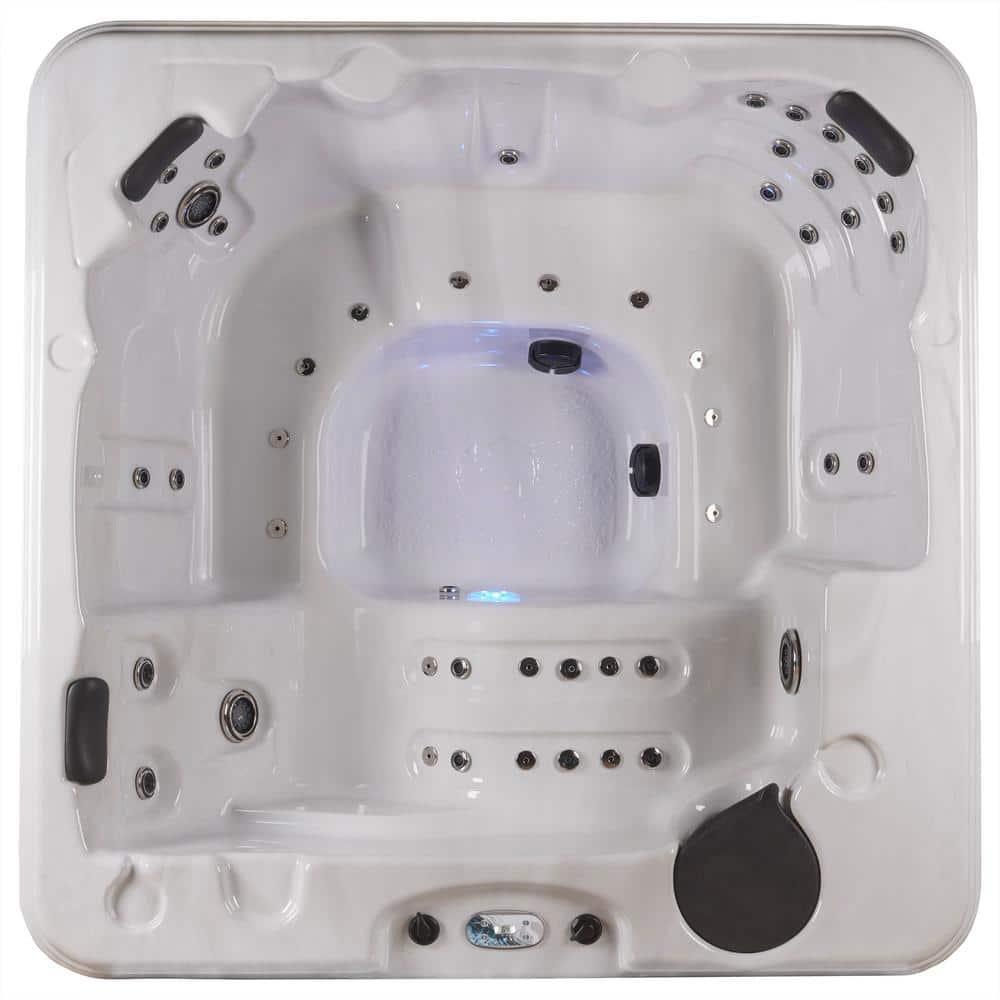Aqualife® by Strong Spas® Annapolis™ 6-Person 50-Jet Lounger Hot Tub Spa with 2 Pumps, LED Lighting, Stainless Steel Heater and Ozonator, Insulated Cover Included