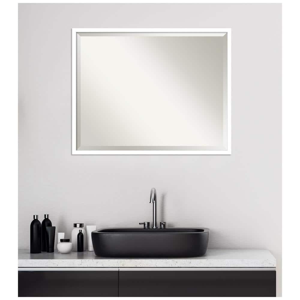 Amanti Art Beveled Wood Bathroom Wall Mirror - Svelte Frame Svelte White Outer Size: 29 x 23 in White