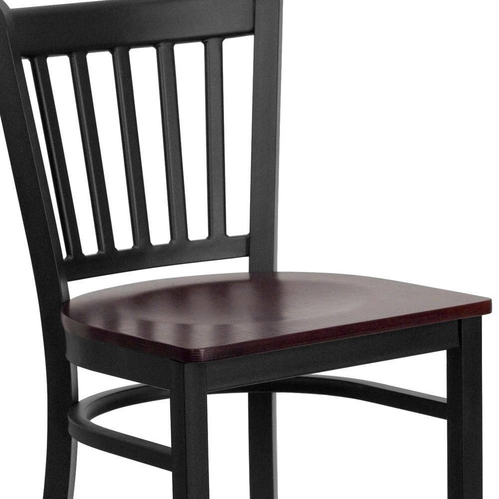 Flash Furniture HERCULES Series Black Vertical Back Metal Restaurant Barstool - Mahogany Wood Seat
