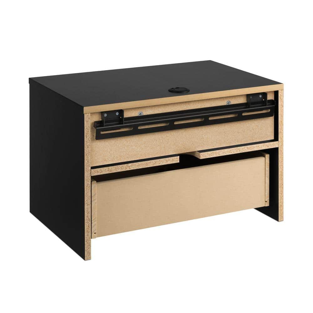 Floating 1 Drawer Nightstand with Open Shelf Black - Prepac: Modern Wall-Mounted Design, Cable Management, Laminated Surface