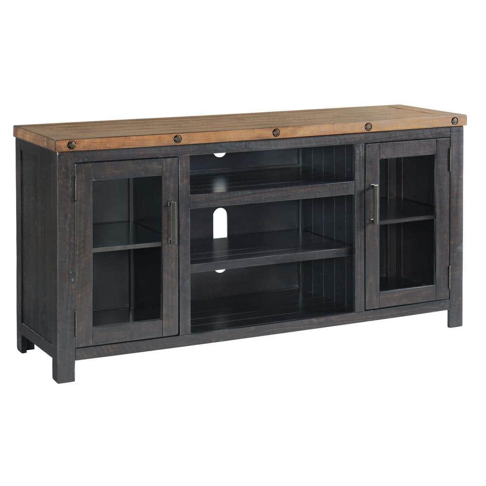 TV Stand with 2 Doors and Open Cubbies, Brown and Black- Saltoro Sherpi