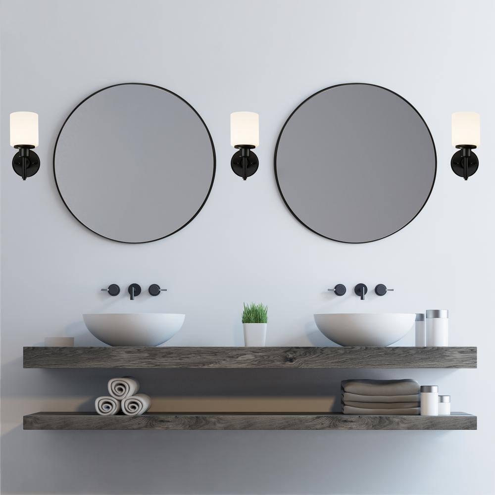 23.5 in. W x 23.5 in. H Metal Framed Flushmount Round Decorative Accent Bathroom Vanity Mirror with Black Frame