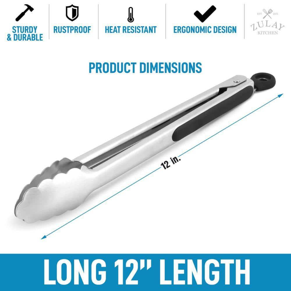 Zulay Kitchen Zulay Stainless Steel Tongs For Cooking - Scallop Head Edge Kitchen Tongs - Easy Grip BBQ Grill Tongs With Lock