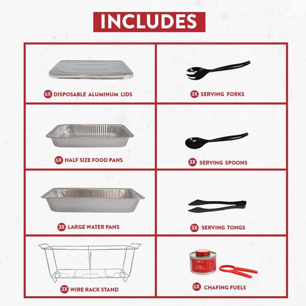 Alpha Living 70027 33-Pcs Disposable Chaffing Buffet with-Covers, Utensils, 6Hr Fuel Cans – Premium Chafing Dish Set for Events, Parties, Catering
