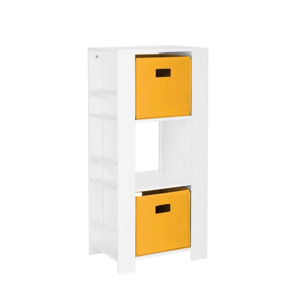 RiverRidge Home RiverRidge Book Nook Kids Bookshelf and Toy Organizer Tower with 3 Cubbies and 6 Bookracks for Playroom, Nursery, and Reading Nook - White with 2 Fabric Bins