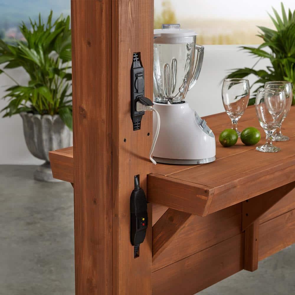 Ashland 14 ft x 10 ft Brown Cedar Wood Outdoor Pergola with Bar