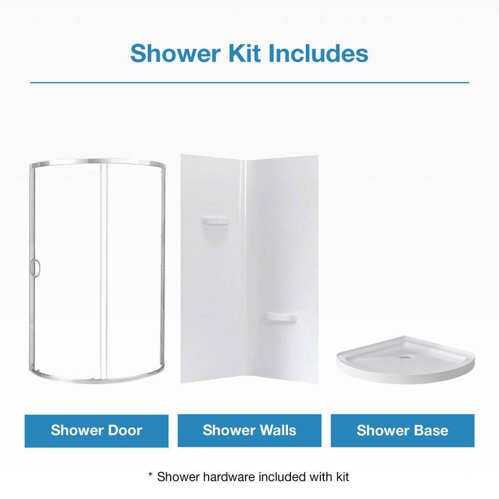 OVE Decors Breeze 33 in. Framed Round Shower Kit w/ Clear Glass, Base, Wall