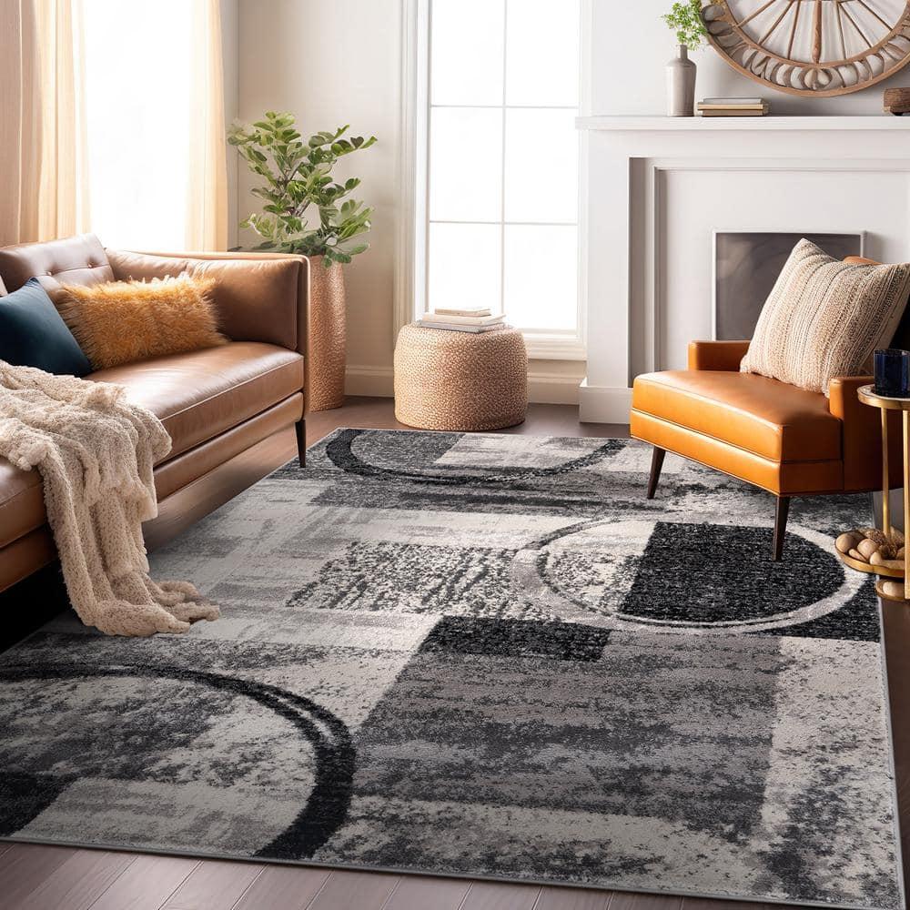 Contemporary Abstract Circle Design Cream 10 ft. x 14 ft. Indoor Area Rug