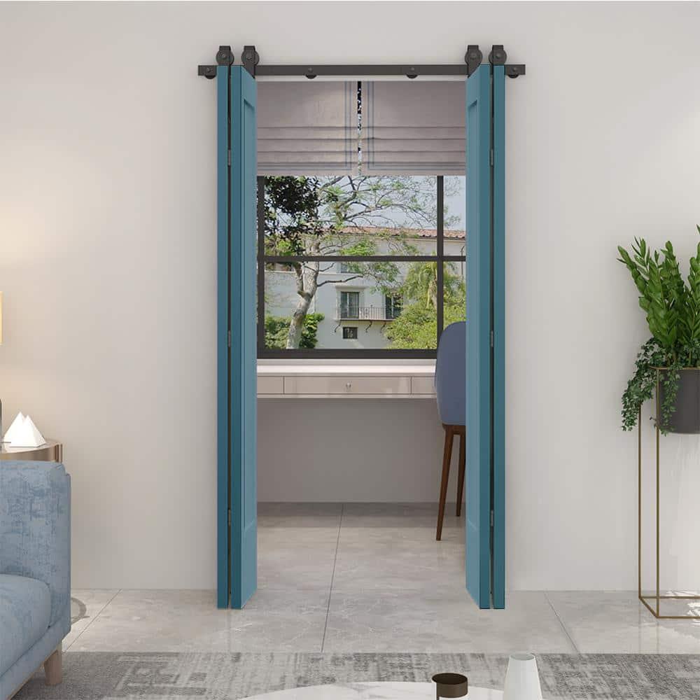Calhome Paneled MDF Composite Double Bifold Barn Doors with Installation Hardware Kit