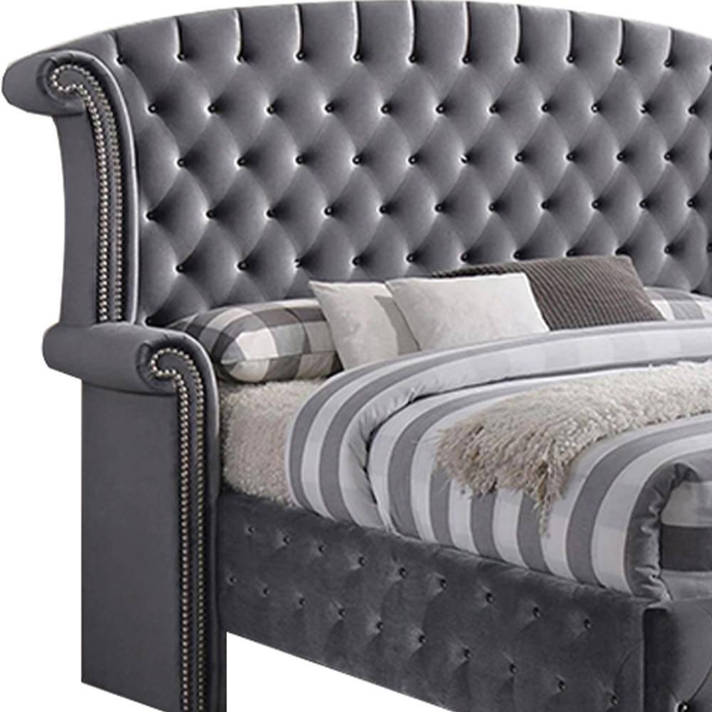 ACME Rebekah Eastern King Bed, Gray Velvet (1Set/4Ctn)-Color:Gray Velvet,Quantity:1,Style:Transitional