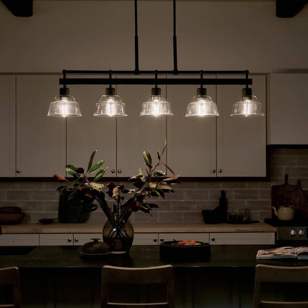 Eastmont Black and Clear Glass 5-Light Linear Chandelier
