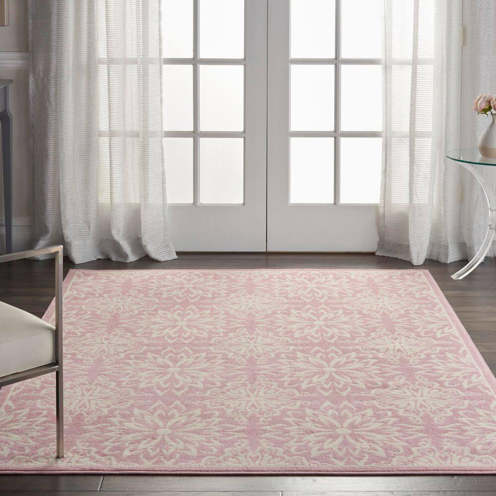 Nourison Jubilant Geometric Floral Ivory/Pink 5'3" x 7'3" Area Rug, (5' x 7')