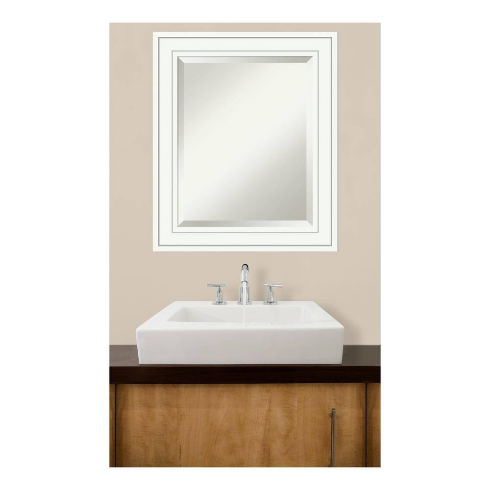 Amanti Art Beveled Wood Bathroom Wall Mirror - Craftsman White Frame Outer Size: 21 x 25 in
