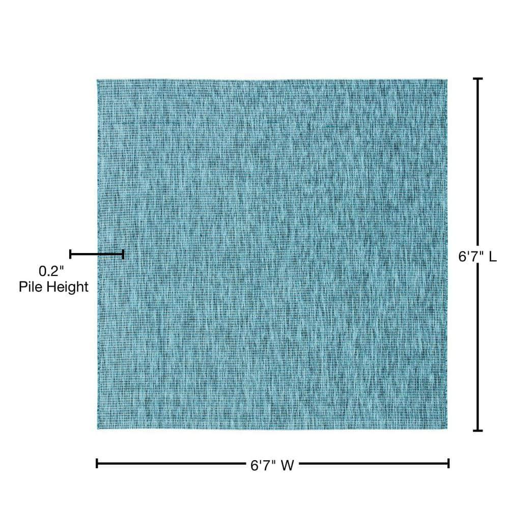 Courtyard CY8403 Power Loomed Indoor/Outdoor Area Rug - Grey/Aqua - 6'7"x6'7" - Safavieh.