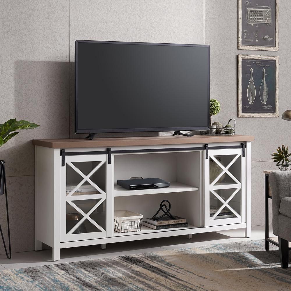 68" White and Golden Oak TV Stand - Henn&Hart