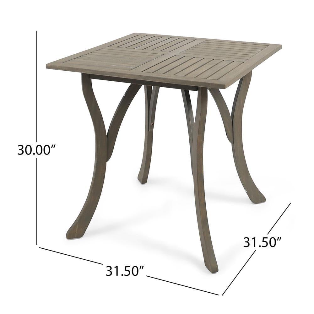 Noble House Hermosa 31.5" Square Wooden Patio Dining Table in Gray