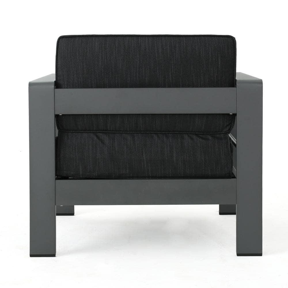 GDF Studio Crested Bay Outdoor Aluminum Club Chairs with Cushions, Set of 4, Gray and Dark Gray