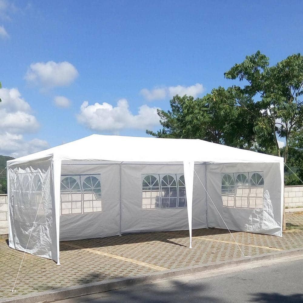 ZENSTYLE Gazebo Party Outdoor Tent in White,10 x 20' with 6 Side Walls Wedding Canopy Cater Events