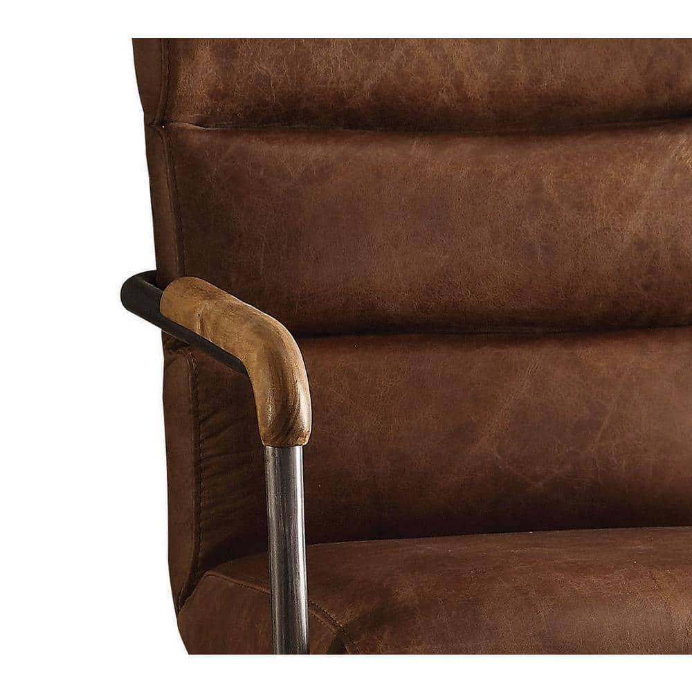 Leather Executive Swivel Office Chair with Lumbar and Back Support and Wheels, Industrial Modern Upholstered Home Desk Chair in Retro Brown Top Grain Leather for Living Room Office
