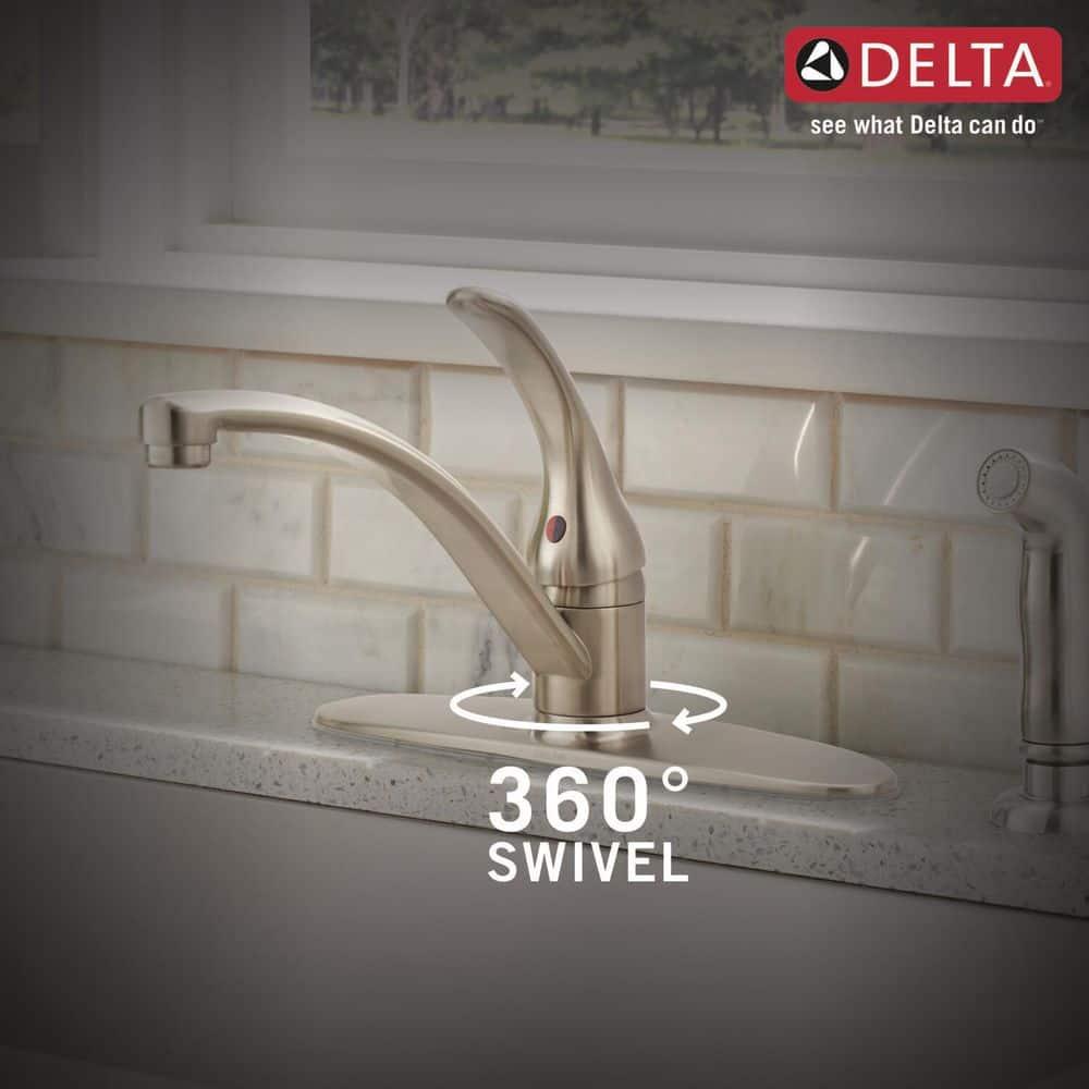 Delta Foundations Single-Handle Kitchen Sink Faucet with Side Sprayer, 4-Hole Kitchen Faucet B4410LF-SS