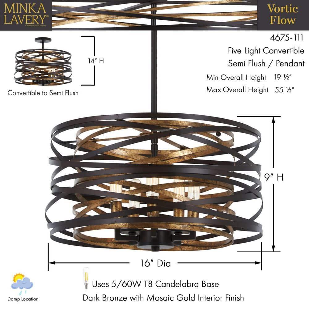 Minka Lavery Dark Bronze Mosaic Gold Pendant Chandelier 16" Wide Modern 5-Light Fixture for Dining Room House Foyer Kitchen Home