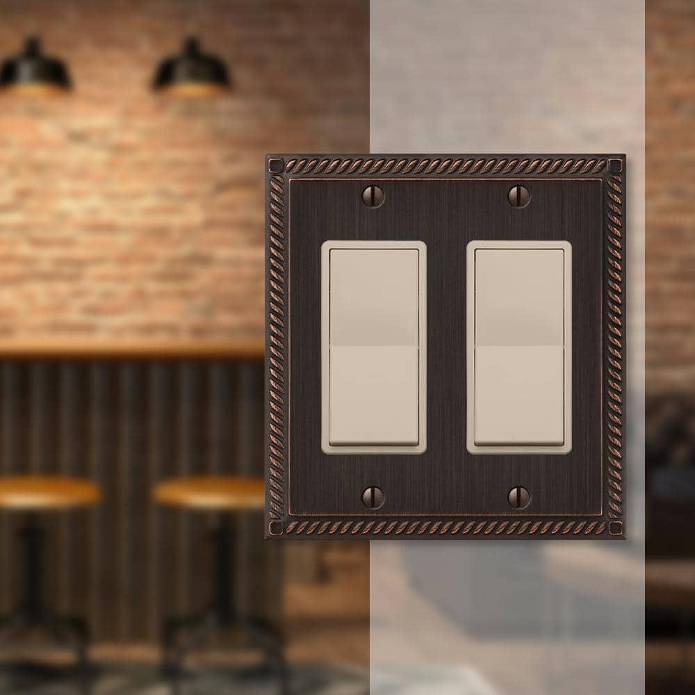 Amerelle 54RRVB Georgian Tumbled Wallplate, 2 Rocker, Cast Metal, Aged Bronze, 1-Pack