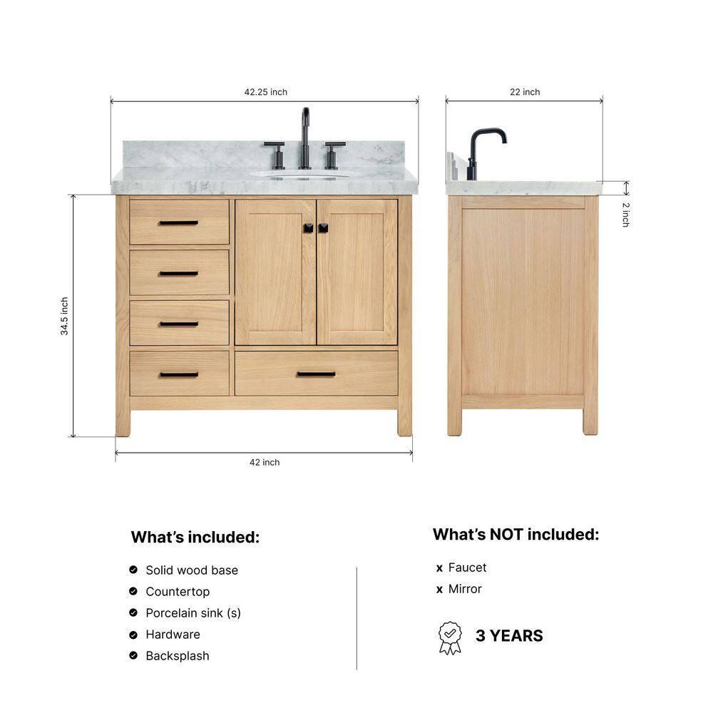 Ariel Bath Cambridge Single Bathroom Vanity with Carrara Marble Top